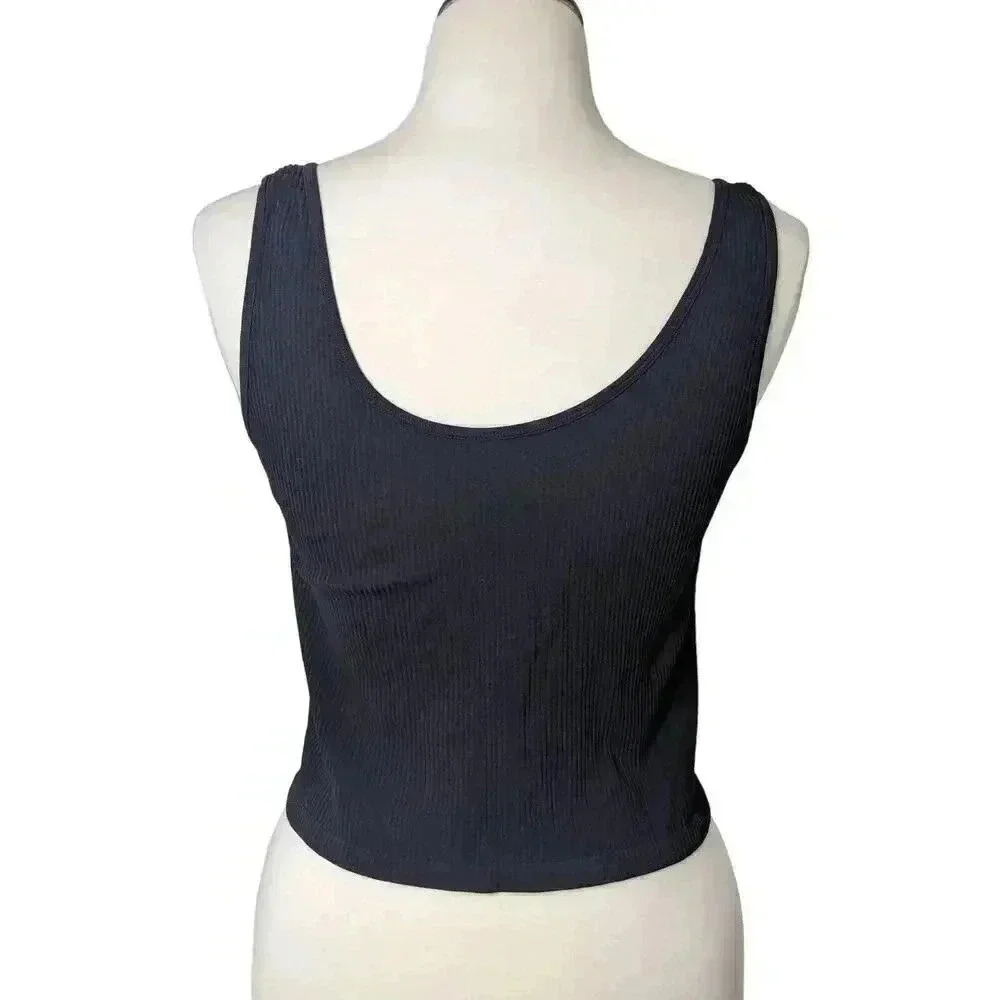 Aeropostale Womens Black Seamless Ribbed Cropped Tank Top Snap Buttons Size XL - Picture 5 of 5